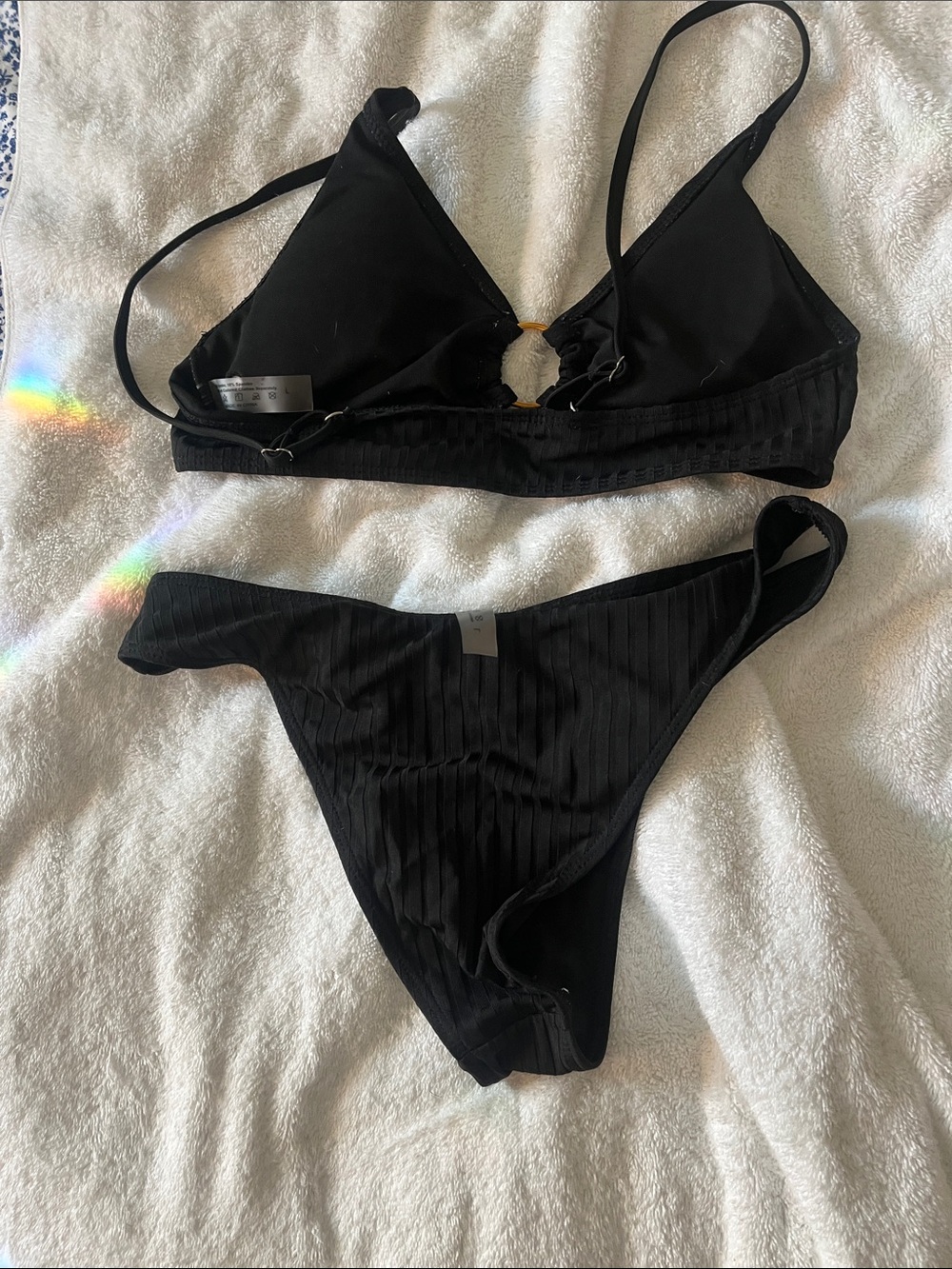Black Ribbed Bikini Set - Triangle Top & High Cut Bottom - Picture 2 of 2